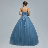 Dusty Blue Ball Gown Maxi Prom Evening Dress with Straps EN5305